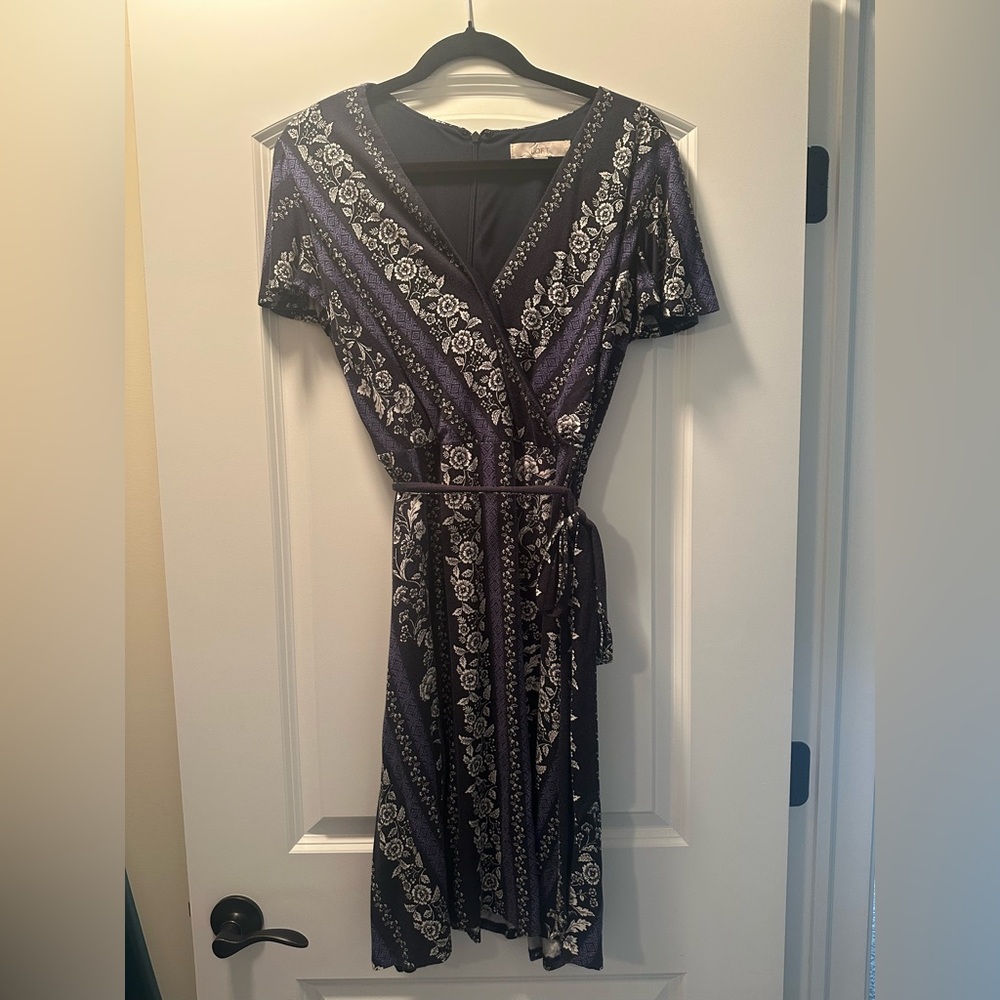 LOFT Purple Faux Wrap Midi Dress with Flutter Sleeves